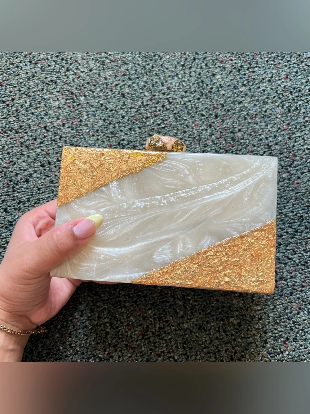 MINTSA Gold Foil & White Marble Resin Acrylic Clutch Evening Minimal Small Bag
